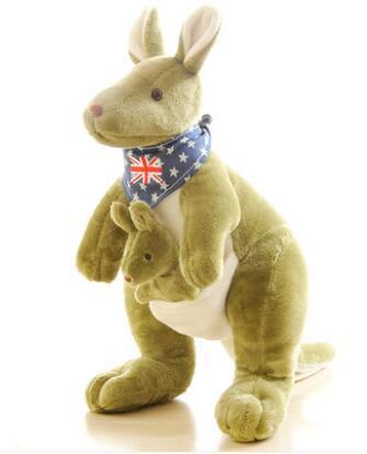 Plush kangaroo toy with a Union Jack bandana on a white background