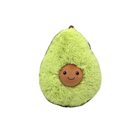 Plush avocado toy with a smiling face on a white background