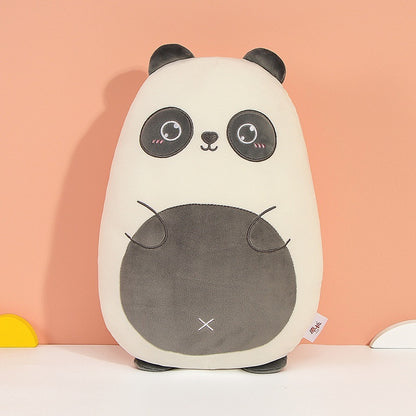 Plush panda toy with a pink background